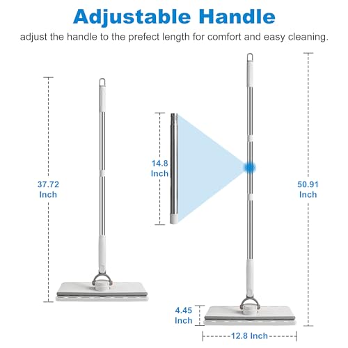 Hands Free Flat Mop One Click, 51" Long Handle Zero Touch Disposable Dust Mop Compatible with Swiffer Wet/Dry Pads Click Cloth Change Wet/Dry Pads, Dust Mopping for Hardwood, Tile, Floor