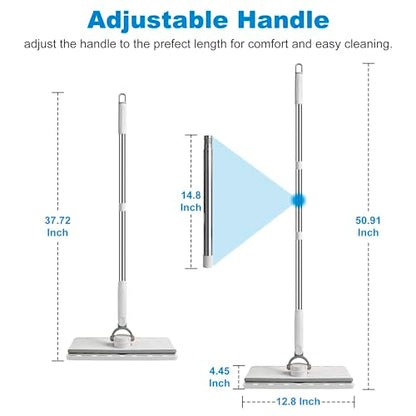 Hands Free Flat Mop One Click, 51" Long Handle Zero Touch Disposable Dust Mop Compatible with Swiffer Wet/Dry Pads Click Cloth Change Wet/Dry Pads, Dust Mopping for Hardwood, Tile, Floor