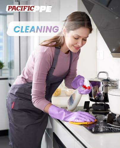 PACIFIC PPE 2 Pairs Dishwashing Cleaning Gloves with Latex free, Cotton lining, Kitchen Gloves (Purple+Blue, Large) - color: Purple+blue, size: Large (Pack of 2)