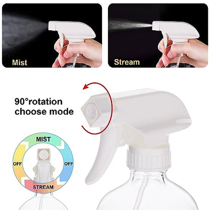 Glass Spray Bottles with Silicone Sleeve, 16 oz 2 Pack Empty Refillable Containers with Adjustable Spray Nozzles (Mist to Stream to Off), Spray Bottles for Cleaning, Hair, Plants, essential oils