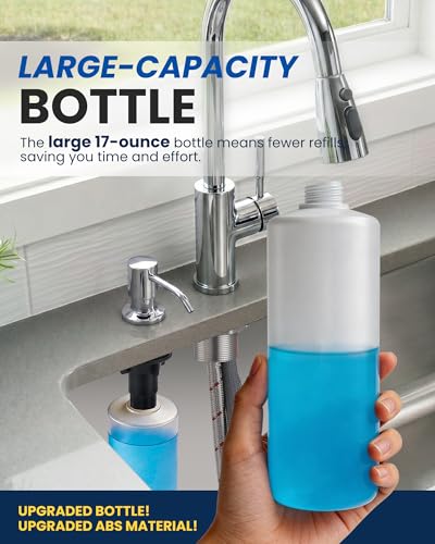 Built in Kitchen Sink Soap Dispenser: Stainless Steel Pump Head with 17 Ounce Large Soap Bottle, Easy Top Refill Design – No Bending Down for Countertop, Chrome - color: Chrome
