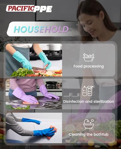 PACIFIC PPE 2 Pairs Dishwashing Cleaning Gloves with Latex free, Cotton lining, Kitchen Gloves (Purple+Blue, Medium) - color: Purple+blue, size: Medium (Pack of 2)