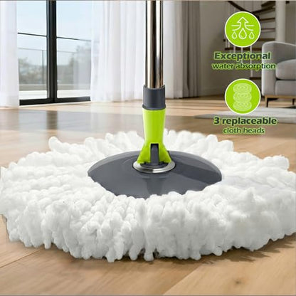 Spin Mop Bucket System,Masthome Pedal Spin Mop and Bucket with Wringer Set,EasyWring Microfiber Mop with 3 Mop Pads,360°Spinning Floor Cleaning System - Home & Office Suitable - color: Green+dark Grey