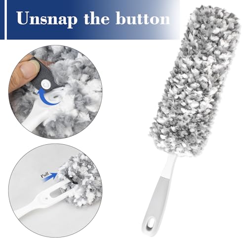 Bryquelin 17.3" Handheld Microfiber Dusters for Cleaning-Detachable & Washable Head, for Furniture, Keyboards, Car Interiors, and Delicate Surfaces
