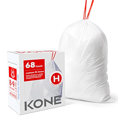 KONE Custom Fit Trash Bags Compatible with Simplehuman Code H, 68 Count Drawstring Garbage Bags, Dispenser Pack Trash Bin Liners For Kitchen, Bathroom, Home, 35 Liter / 8-9 Gallon