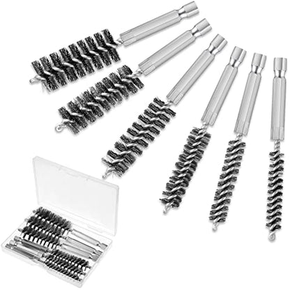 Patelai 6 Pcs Stainless Steel Wire Bore Brush Different Size Twisted Cleaning Brush with Handle 1/4 Inch Hex Shank for Power Drill Impact Driver (8/ 10/ 12/ 15/ 17/ 19 mm) - size: 8/ 10/ 12/ 15/ 17/ 19 mm