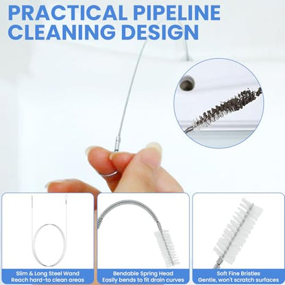 Aifeier ET Drain Clog Removal Tool Set, Includes 6 Plastic + 1 Stainless Hair Remover + 4 Tube Drain Brush + 4 Auger Cleaning Sticks for Toilet, Kitchen Sink, Bathroom Tub, Sewer（15-Pack）