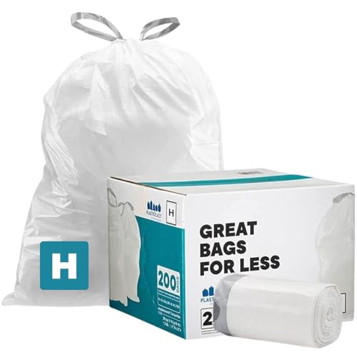 Plasticplace Custom Fit Trash Bags Compatible w Simplehuman Code H Drawstring Bags 8-9 Gallon Tear-Resistant Liner 200 Count Heavy-Duty Waste Disposal - color: White, size: 200 Count (Pack of 1)
