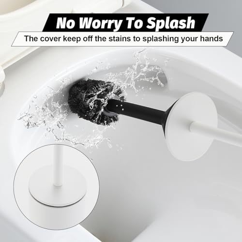 BGL Toilet Brush with Holder Set White Aluminium Standing for Bathroom Toilet Bowl Cleaner Brush and Holder Set, Round Design - color: White-standing