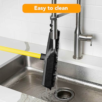 FURemover Sweep Pet Hair Rubber Broom with Squeegee and Attachable Microfiber Cloth and 47” Handle for Tile, Carpet and Hardwood