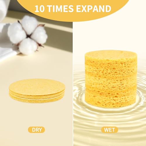 100-Count Compressed Facial Sponges, Natural Cosmetic Spa Sponges for Facial Cleansing, Exfoliating Mask, Makeup Remover, Travel Face Sponges - Yellow - color: Yellow
