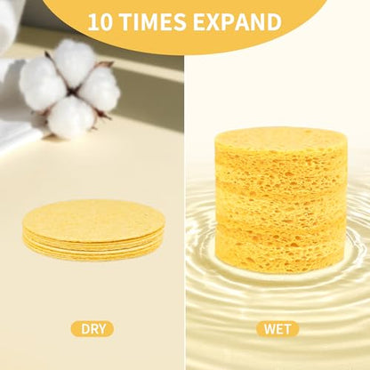 100-Count Compressed Facial Sponges, Natural Cosmetic Spa Sponges for Facial Cleansing, Exfoliating Mask, Makeup Remover, Travel Face Sponges - Yellow - color: Yellow