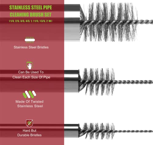 16 Inch Extra Long Pipe Cleaning Brush Set Stainless Steel Bristles, Stainless Steel Pipe Brush Steel Bottle Brush 8 Piece Variety Pack for Auto Parts, Bottles,Tubes, Etc. - size: 16 Inch