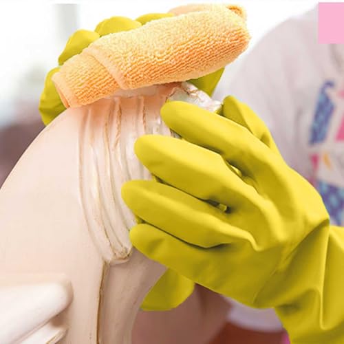 3 Pairs Rubber Gloves Cleaning, Waterproof Non-Slip Reusable Household Dishwasher Gloves for Home Bathroom Kitchen