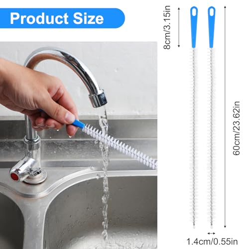 Yuanchu 2 Pack Flexible Drain Cleaning Brush, 23.6inch Long Drain Clog Remover Tool with Nylon Bristles Rust-Resistant Sink Unblocker Tool for Toilet Kitchen Shower Sewer Tub