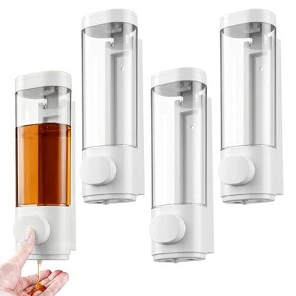 Junkin 4 Pcs Manual Bathroom Wall Mounted Soap Dispenser, 300ml White Kitchen Bathroom Commercial Shower Clear Refillable Soap Dispenser Clear Plastic Refillable Liquid Lotion Pump and Organizer - color: White