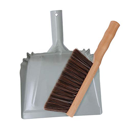 Metal Dust Pan and Brush Set Soft Bristle Wooden Broom Heavy Duty for Fireplace, Garage, Workshop - style: Steel Dustpan