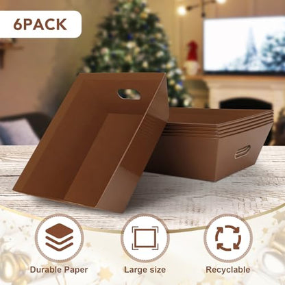 6PACK Baskets for Gifts Empty, 10x12”Thick Brown Gift Basket with Handles 6 Bows 6 Bags Empty Gift Baskets for Christmas Thanksgiving Wedding Birthday Party Wrapping Gift - color: 6PACK Brown