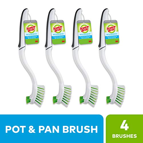 Scotch-Brite Dish Brush, 4 Pack, Green, Plastic Handle & Bristles, Safe for Cookware & More, Reusable, Glass & Water Bottle Brush