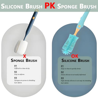 Baby Bottle Brush Set 3-in-1, Silicone Brush with Wall Mount Holder, 11" Long Handle + Nipple Brush + Straw Cleaner for Cups & Straws – BPA Free (Green) - color: Green