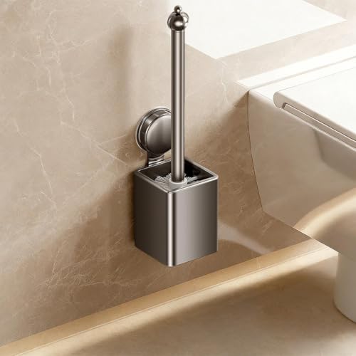 Wall-Mounted Toilet Brush and Holder Set, Drain Designed Toilet Brush with Removable Handle, Toilet Bowl Brush and Holder, Durable and Sturdy, Deep Cleaning for Bathroom, Shower, Toilet (Grey) - color: Gray