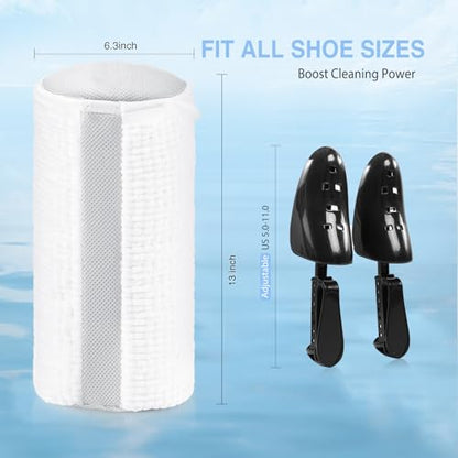 Teletrogy Shoe Washing Bag for Washing Machine, Fluffy Fibers Keep 360° Wrap-around Cleaning, Adjustable Shoe Trees, Durable Hidden Zipper Reusable Laundry Bag for Sneaker Gym Shoes White - color: White
