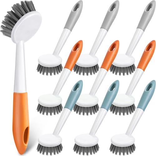 Patelai 12 Pack Kitchen Scrub Dish Brush with Long Handle Dish Scrubber with Stiff Bristles Scrub Brushes for Kitchen Dishes Washing Tools, Pots, Pans and Sink Cleaning (Multicolor) - color: Multicolor