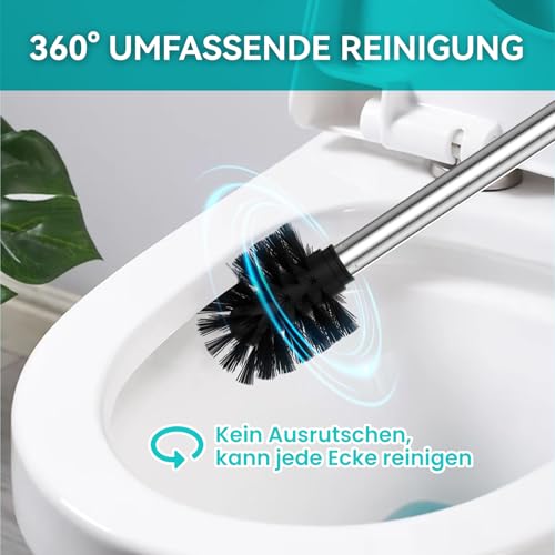 Dailyart Toilet Brush Holder Set: 2 Pack Bathroom Deep Cleaning - Stainless Steel & Glass Toilet Cleaner with Ergonomic Design - No Drilling Wall Mounting