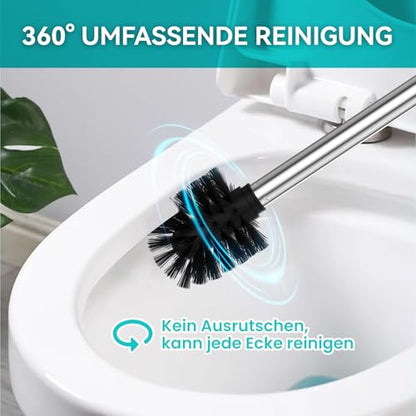 Dailyart Toilet Brush Holder Set: 2 Pack Bathroom Deep Cleaning - Stainless Steel & Glass Toilet Cleaner with Ergonomic Design - No Drilling Wall Mounting