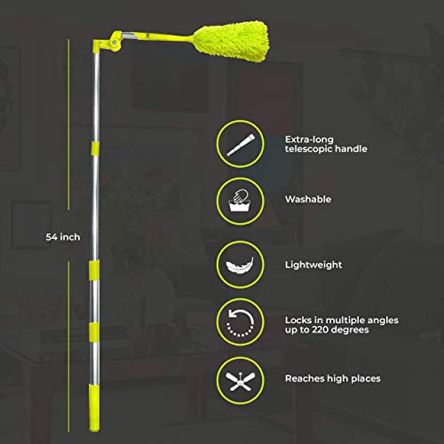 Microfiber Ceiling Fan Duster and Cleaner, with Long extendable for high Ceiling,1 Pack, 54 inches - with Bendable Extension, Perfect dusters for Cleaning Bright Green