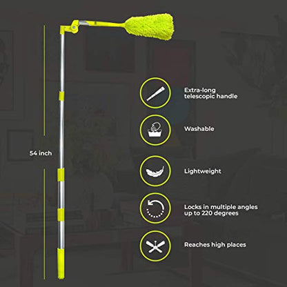 Microfiber Ceiling Fan Duster and Cleaner, with Long extendable for high Ceiling,1 Pack, 54 inches - with Bendable Extension, Perfect dusters for Cleaning Bright Green