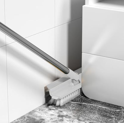 Grout Scrub Brush with 42" Long Handle Double-Sided Floor Scrub Brush V-Shape Grout Cleaner with Squeegee 180° Rotating for Tile Floors, Baseboards, Wall - color: White