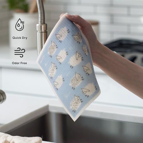 RECYCO Swedish Dishcloths for Kitchen | 6 Pack Farmhouse Friends Washable Dish Rags | Cellulose Reusable Cleaning Paper Towels | Absorbent Counter Dish Cloth Sponge Kitchen Wipes, 8" L x 7" W - color: Farmhouse Friends - 6 Pack