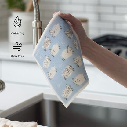 RECYCO Swedish Dishcloths for Kitchen | 6 Pack Farmhouse Friends Washable Dish Rags | Cellulose Reusable Cleaning Paper Towels | Absorbent Counter Dish Cloth Sponge Kitchen Wipes, 8" L x 7" W - color: Farmhouse Friends - 6 Pack