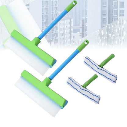 AquaSwipe Window Squeegee, Aqua Swipe Window Cleaner, Recyclable Silicone Window Squeegee Kit with Microfiber Scrubber, Glass Cleaning Tools for Shower Glass Mirror, Car(Green*2) - color: Green*2