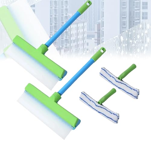 AquaSwipe Window Squeegee, Aqua Swipe Window Cleaner, Recyclable Silicone Window Squeegee Kit with Microfiber Scrubber, Glass Cleaning Tools for Shower Glass Mirror, Car(Green*2) - color: Green*2