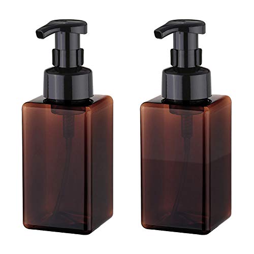 UUJOLY Foaming Soap Dispenser, 450ml (15oz) Refillable Pump Bottle Plastic for Liquid Soap, Shampoo, Body Wash (2 Pcs) (Amber) - color: Amber, size: 15 oz (2 Pack)