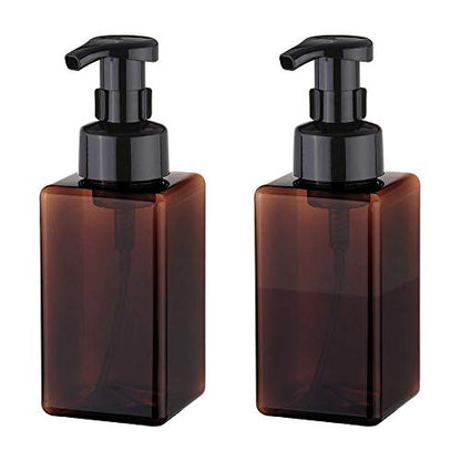 UUJOLY Foaming Soap Dispenser, 450ml (15oz) Refillable Pump Bottle Plastic for Liquid Soap, Shampoo, Body Wash (2 Pcs) (Amber) - color: Amber, size: 15 oz (2 Pack)