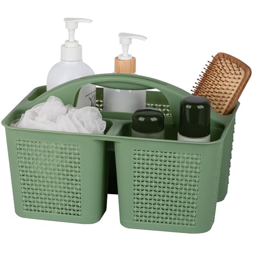 UUJOLY Plastic Portable Shower Caddy Basket Bucket, Cleaning Shower Basket with Handle Compartments Storage Basket Organizer for Bathroom Kitchen College Dorm Sink, Green - color: Green