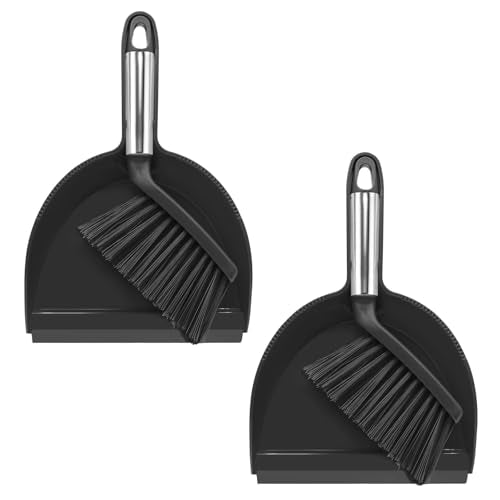NACENA Mini Broom and Dustpan Set 2 Packs, Small Dust Pan and Brush Set with Handle Dustpan Teeth for Cleaning Hair Suitable for Office Desks Drawers Sofas Outdoor Camping, Black - color: Black, size: 2 Pack