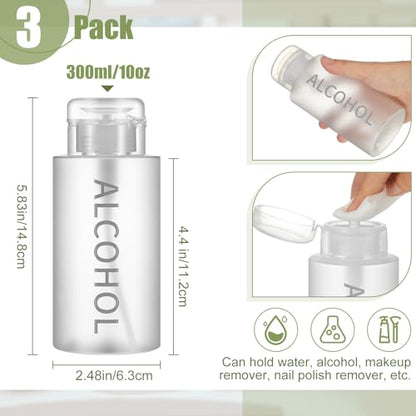 Layhit 3 Pcs 10 oz Alcohol Pump Dispenser Bottles Alcohol Push Down Liquid Dispenser Empty Pumping Bottle Refillable Cosmetic Container for Personal, Salon, Nail Care (Clear Cap + Frosted Bottle) - color: Clear Cap + Frosted Bottle