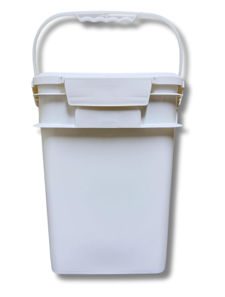 House Naturals 4 Gallon Square Food Grade Bucket Pail with Plastic Handles and Lid (Pack of 3) Made in USA containers (White) - color: White