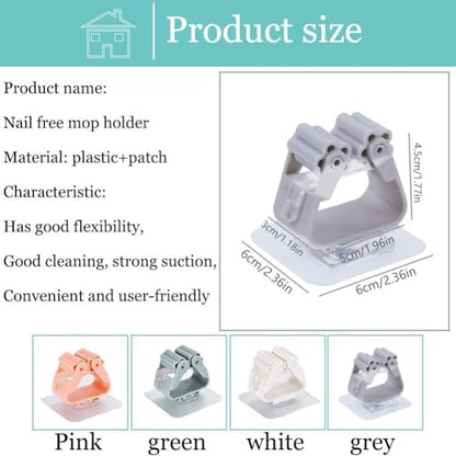 Broom and Mop Holder Clip 4 Pcs Mop Broom Wall Mounted Heavy Duty with Plastic Hooks Hanger No Drilling Mop Gripper for Home Bathroom Kitchen (Gray) - color: Gray