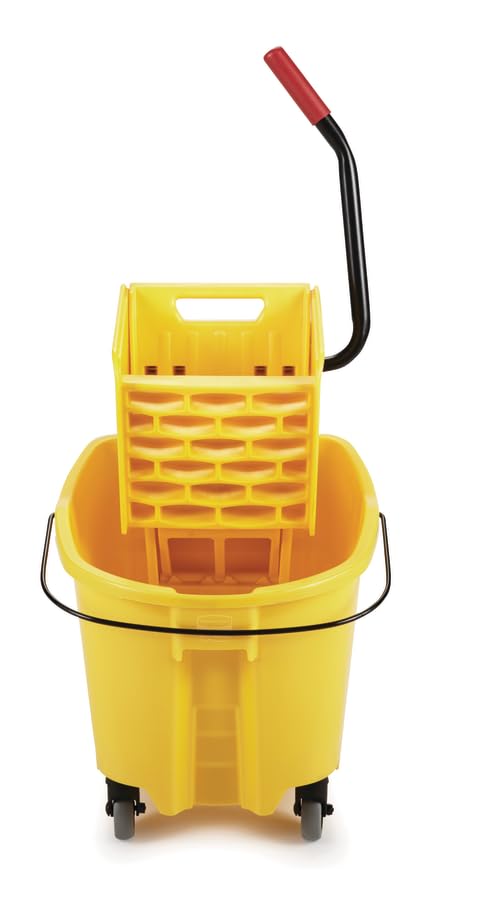 Rubbermaid Commercial Products WaveBrake 26 Qt. Side-Press Mop Bucket and Wringer Combo on Wheels, Yellow, for Professional/Industrial/Business Heavy-Duty Floor Cleaning/Mopping - size: 26 Qt