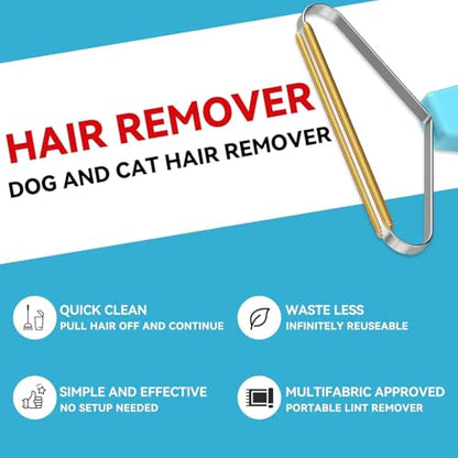 Pet Hair Remover for Furniture, Reusable Lint Cleaner Tool for Couch, Carpet & Clothing – Dual-Sided Pet Hair Removal Rake for Dogs & Cats, Durable Copper Lint Scraper with Ergonomic Handle