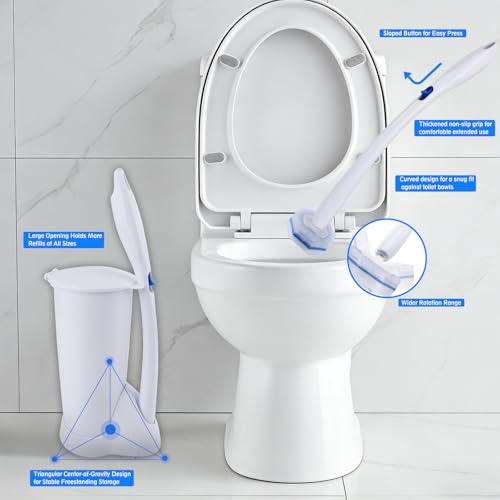Upgraded Disposable Toilet Brush and Holder Set, 50 Toilet Wand Refills with Thickened Cleaning Layer, Won't Fall Apart, Large Opening Storage Caddy, Long Handle, for Home & Commercial Use