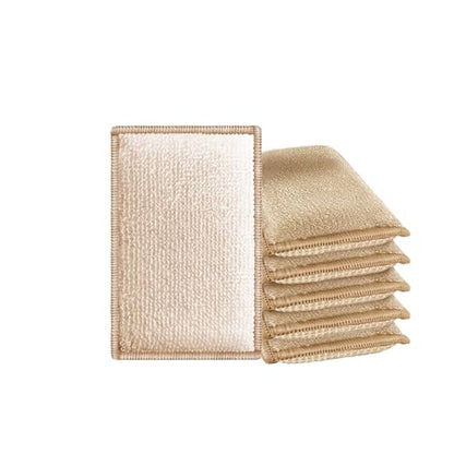 Bamboo Dish Sponge Natural Kitchen Scrub Sponges-Beige,6 Pack - color: 6 Pack