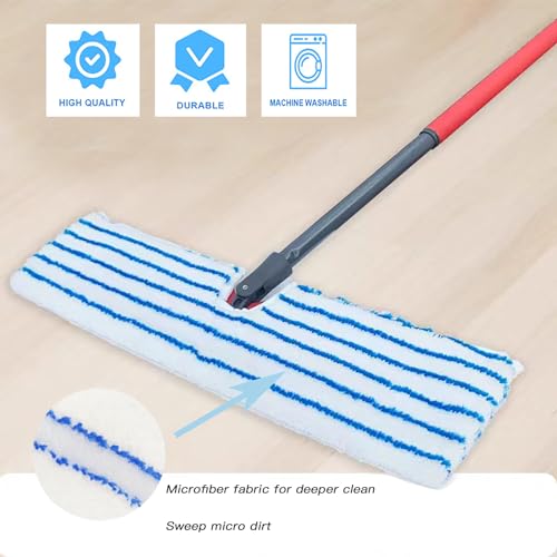 2 Pack Microfiber Mop Replacement Heads Compatible with O-Cedar Dual Action Flat Mop for Dry/Wet Use, Machine Washable Reusable Flip Mop Refills All Surface Cleaning(Blue White Stripe) - color: Blue & White Stripe Microfiber Mop Pads | Reusable, Machine-w