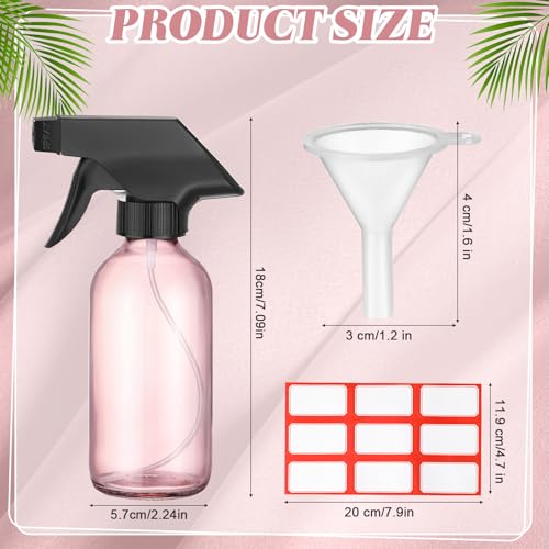 Norme 24 Pcs Glass Spray Bottles with Funnels and Labels 8 oz Refillable Cosmetic Empty Spray Containers with Trigger Squirt Containers for Essential Oil Cleaning Solutions (Pink) - color: Pink