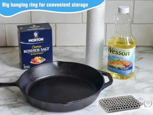 Herda Chain Mail Cast Iron Cleaner Scrubber,316 Chainmail Pan Scrubber Metal Cleaning Brush, Pad, Sponge Scraper to Clean Skillet,Dutch Oven, Wok,Grill Griddle,Chain Link Scrub Brush Pot Care Kit - color: Charcoal Grey